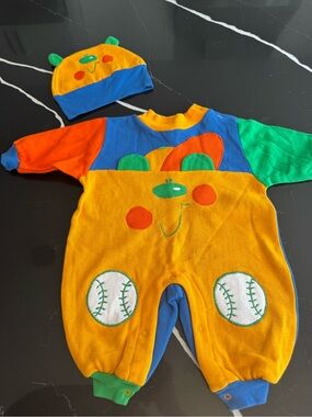 Vintage miniwear Orange, Blue & Green‎ Baby One-Piece with Matching Hat